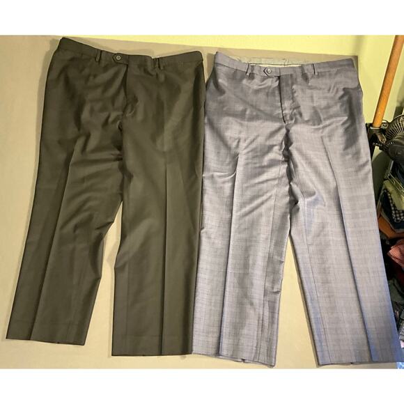 J.Hilburn Men's Adjustable Waist 100% Wool Dress Pants Blue Plaid - Picture 2 of 13